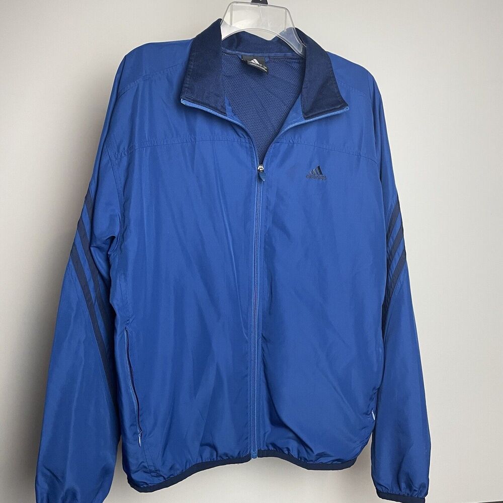Adidas Jacket Adult Medium Blue Full Zip Windbreaker Outdoors Casual Mens